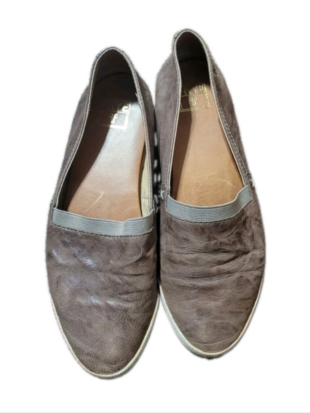 Frye Flats 6.5 M Melanie Slip On Sneakers Distressed Leather Rubber Soles Neutra